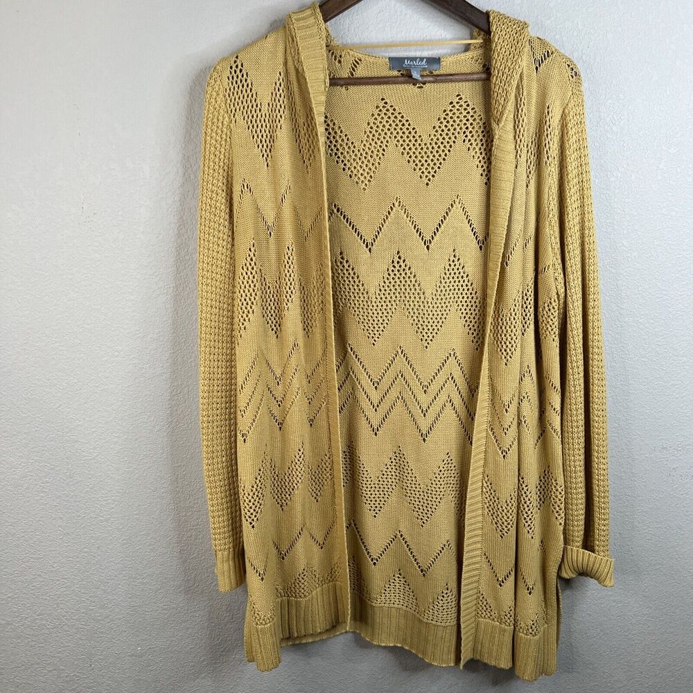 Marled Reunited Clothing Mustard Hooded Open Front Cardigan‎ Sweater Womens Sz S